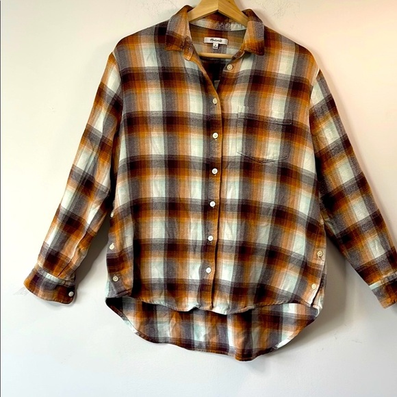 Madewell Flannel Side-Button Oversized Ex-Boyfriend Shirt in Bickett Plaid - Picture 1 of 12
